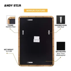 ANDY STAR Modern Decorative 20 X 28 Inch Rectangular Wall Mounted Hanging Bathroom Vanity Mirror With Stainless Steel Metal Frame, Brushed Gold -Lighting Specialty Store GUEST 007aeda4 63f4 4361 95fb 8507bd52d349