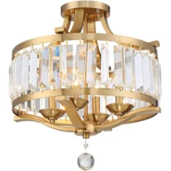 Vienna Full Spectrum Prava Modern Ceiling Light Semi Flush Mount Fixture 16 1/2" Wide Warm Brass 4-Light Crystal Drum For Bedroom Kitchen Living Room -Lighting Specialty Store GUEST 017d8b11 8b7d 471f ac65 399a602dc305