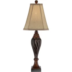 Regency Hill Traditional Table Lamp 28.5" Tall Carved Two Tone Brown Urn Shaped Beige Fabric Shade For Living Room Family Bedroom Bedside -Lighting Specialty Store GUEST 04e973d3 201f 48df ac85 09dc5cd1b850