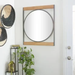 Metal Wall Mirror With Wood Accents Brown - Novogratz