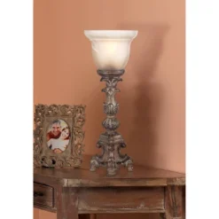 Regency Hill French LED Uplight Desk Table Lamp 18" High Beige Wash Candlestick Alabaster Glass Shade For Bedroom Bedside Office -Lighting Specialty Store GUEST 08e6f0e2 da94 422f 8b2a 36575c4c1e69