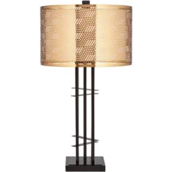 Possini Euro Design Deborah Modern Mid Century Table Lamp 30" Tall Black With USB Charging Port Gold Metal Double Drum Shades For Living Room Desk -Lighting Specialty Store GUEST 09d25b0f f17f 43b2 97c8 a4aad1682a8d