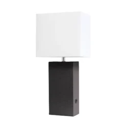 21" Lexington Leather Base Modern Home Decor Bedside Table Lamp With USB Charging Port And Fabric Shade - Lalia Home -Lighting Specialty Store GUEST 0be55981 3774 4e66 b7c4 2c48f89e3ce1