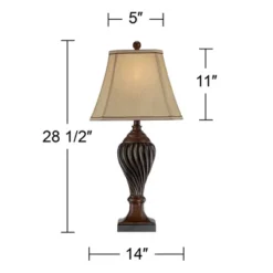 Regency Hill Traditional Table Lamp 28.5" Tall Carved Two Tone Brown Urn Shaped Beige Fabric Shade For Living Room Family Bedroom Bedside -Lighting Specialty Store GUEST 0cb6b98e d843 416e b142 1d58a83b6a83