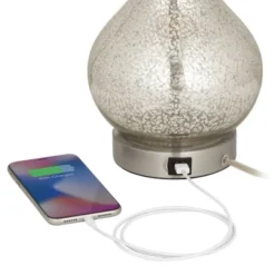 360 Lighting Ledger Modern Accent Table Lamps 21 3/4" High Set Of 2 Mercury Glass With USB Charging Port Table Top Dimmers Off-White Shade For Desk -Lighting Specialty Store GUEST 10ca657e e857 4f0a abd9 0f6d86bf3c4b