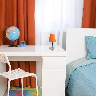 10.5" Petite Metal Stick Bedside Table Desk Lamp In Sand Nickel With Fabric Shade Orange - Creekwood Home 6 10.5" Petite Metal Stick Bedside Table Desk Lamp In Sand Nickel With Fabric Shade Orange - Creekwood Home - Image 4