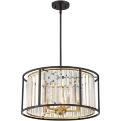 Possini Euro Design Milne Bronze Gold Drum Pendant Chandelier 20" Wide Modern Crystal 5-Light Fixture For Dining Room House Kitchen Island Entryway -Lighting Specialty Store GUEST 12d42693 bdef 422d a53e b6d5fe5712d6