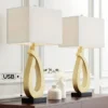 360 Lighting Simone Modern Table Lamps 28" Tall Set Of 2 Gold Metal With USB Charging Port White Rectangular Shade For Bedroom Living Room Nightstand -Lighting Specialty Store GUEST 16e72446 ce52 44ec b3c7 3728f2f0c820