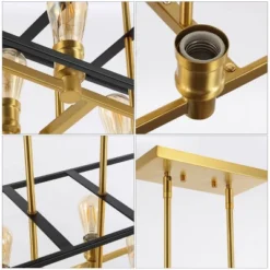 35" 8-Light Liane Farmhouse Industrial Iron Linear LED Pendant Black/Brass Gold - JONATHAN Y -Lighting Specialty Store GUEST 1c5eeff6 cc6d 4117 8e4b 35a867c2959d