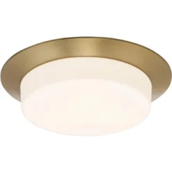 Possini Euro Design Melber Modern Ceiling Light Flush Mount Fixture 14" Wide Warm Brass Gold 3-Light Opal White Glass Shade For Bedroom Living Room -Lighting Specialty Store GUEST 1deb710a 82b4 4c27 bd0c 48aed0429685