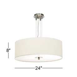Possini Euro Design Brushed Nickel Pendant Chandelier 24" Wide Modern White Canvas Drum Shade 4-Light Fixture For Dining Room House Kitchen Island -Lighting Specialty Store GUEST 1ee6a86d 9e02 4882 84e5 31d77a6043b0
