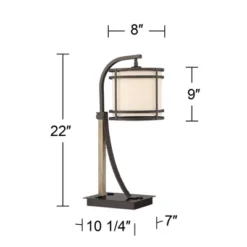 Franklin Iron Works Gentry Industrial Desk Lamp 22" High Oil Rubbed Bronze Faux Wood Cage With USB And AC Power Outlet In Base Oatmeal Shade For Desk -Lighting Specialty Store GUEST 212d9a41 8a1e 4762 a8cd 1b8d3fd8e98d