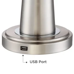 360 Lighting Karla Modern Table Lamps 25" High Set Of 2 Brushed Steel Column With USB Charging Port White Fabric Shade For Bedroom Living Room Desk -Lighting Specialty Store GUEST 23e5d086 cf02 42e8 a68f 508b548a38d1
