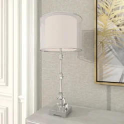 Glass Table Lamp With Drum Shade Silver - Olivia & May -Lighting Specialty Store GUEST 2470de94 d315 4f56 8629 165bbbc95695