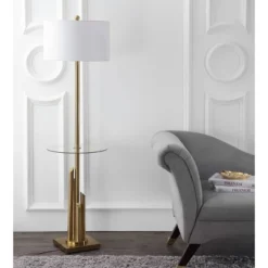 61" Ambrosio Floor Lamp Side Table Brass/Gold (Includes CFL Light Bulb) - Safavieh