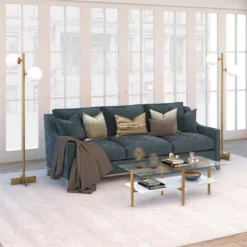 70.5' Floor Lamp With Milk Glass Orb Shade In Gold - Henn&Hart