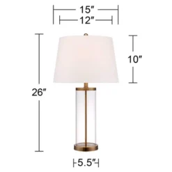 360 Lighting 26" High Cylinder Country Cottage Table Lamps Set Of 2 Fillable Clear Gold Finish Glass Metal White Shade Living Room Bedroom Bedside -Lighting Specialty Store GUEST 24e071a0 26bb 43c1 9469 322a5eb67b27