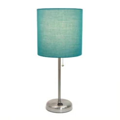 19.5" Bedside Power Outlet Base Metal Table Desk Lamp Brushed Steel With Fabric Shade Teal Blue - Creekwood Home -Lighting Specialty Store GUEST 2578805f 8526 4f61 b1e7 e08f7d62343f