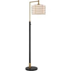 Possini Euro Design Modern Arc Floor Lamp 63 1/2" Tall Warm Gold Black Metal Cage Off-White Linen Shade For Living Room Reading -Lighting Specialty Store GUEST 2685c32e 1594 4b24 8970 cad0e363bc17