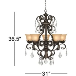 Kathy Ireland French Bronze Chandelier 31" Wide Rustic Crystal Amber Bell Glass 5-Light Fixture For Dining Room House Home Kitchen -Lighting Specialty Store GUEST 2ac48078 3be1 4416 849f fa38dda7c383