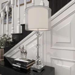 Glass Table Lamp With Drum Shade Silver - Olivia & May -Lighting Specialty Store GUEST 2b5f7cec f71a 444f 9dfa da93de3e70f6