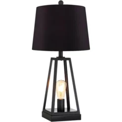 Franklin Iron Works Kacey Industrial Table Lamps 25 1/4" High Set Of 2 Dark Metal With USB LED Nightlight Black Faux Silk Shade For Living Room Desk -Lighting Specialty Store GUEST 2f6d752f e6b7 4b2c b193 0817dfa14651