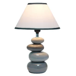 14.7" Contemporary Ceramic Stacking Stones Table Desk Lamp Gray - Creekwood Home