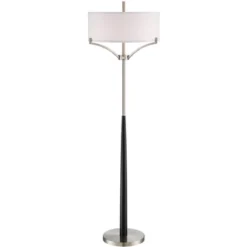 360 Lighting Modern Floor Lamp 62" Tall Black And Brushed Steel Column White Linen Drum Shade For Living Room Reading Bedroom Office -Lighting Specialty Store GUEST 338447be 1696 449c b866 067704ca3156