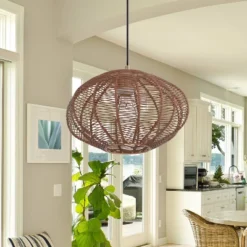 13.5" 1-Light Linnea Pendant Rattan Brown - River Of Goods -Lighting Specialty Store GUEST 34381d1c 6ca5 4cbc 8b2a be0c81b54632