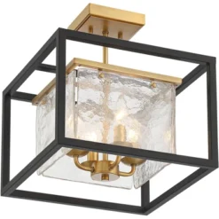 Possini Euro Design Liston Modern Ceiling Light Semi Flush Mount Fixture 14" Wide Black Brass 4-Light Ice Glass Panels For Bedroom Kitchen Living Room -Lighting Specialty Store GUEST 3652380e 68b9 4c64 908c 0a022ee464fe