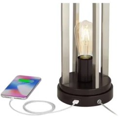 360 Lighting Marcel Modern Table Lamps Set Of 2 24 1/4" High Brushed Nickel With LED Nightlight USB Charging Port White Shade For Bedroom House Desk -Lighting Specialty Store GUEST 37bc3ef0 1d75 4a83 a763 08ab1a37c940