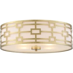 Stiffel Modern Art Deco Ceiling Light Flush Mount Fixture Gold 18" Wide Open Grid Fabric Drum Shade Bedroom Kitchen -Lighting Specialty Store GUEST 396d7ba0 8861 465e 9050 1f12ff78f05a