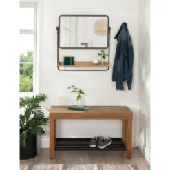 26" X 26" Rheeves Decorative Wall Mirror With Shelf Rustic Brown/Black - Kate & Laurel All Things Decor -Lighting Specialty Store GUEST 39fd9bb5 c1a1 407d 94ae fe4b7fe21770