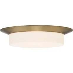 Possini Euro Design Melber Modern Ceiling Light Flush Mount Fixture 14" Wide Warm Brass Gold 3-Light Opal White Glass Shade For Bedroom Living Room -Lighting Specialty Store GUEST 3d28ca59 2a64 452e 9aeb 9fe7090909bc
