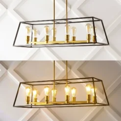 35" 8-Light Liane Farmhouse Industrial Iron Linear LED Pendant Black/Brass Gold - JONATHAN Y -Lighting Specialty Store GUEST 3eb13fbc 4e96 4430 abd6 32c4c073a66c