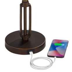 Franklin Iron Works Samuel Industrial Desk Lamp 21 1/4" High Bronze Swing Arm With USB Charging Port Natural Mica Shade For Bedroom Living Room House -Lighting Specialty Store GUEST 40e282d9 bd23 4921 8d6b 7d7d0f0109a8