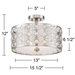 Possini Euro Design Saira Modern Ceiling Light Semi Flush Mount Fixture 16" Wide Brushed Nickel Crystal Organza Drum Shade For Bedroom Kitchen Hallway -Lighting Specialty Store GUEST 440538f1 6641 4d44 bdfe 4ba1a8de434b