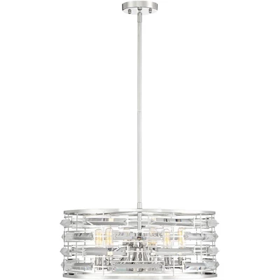 Possini Euro Design Smart Polished Nickel Chandelier 20" Wide Modern Drum Clear Crystal 6-Light Fixture For Dining Room House Foyer Kitchen Island 6 Possini Euro Design Smart Polished Nickel Chandelier 20" Wide Modern Drum Clear Crystal 6-Light Fixture For Dining Room House Foyer Kitchen Island - Image 4