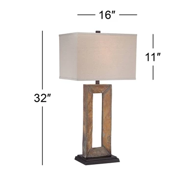 Franklin Iron Works Tahoe Rustic Table Lamp 32" Tall Natural Slate Off White Rectangular Shade For Bedroom Living Room Bedside Nightstand Office Kids 8 Franklin Iron Works Tahoe Rustic Table Lamp 32" Tall Natural Slate Off White Rectangular Shade For Bedroom Living Room Bedside Nightstand Office Kids - Image 6