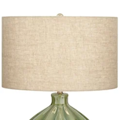 360 Lighting Modern Table Lamp With USB Charging Port 20.5" High Green Ribbed Ceramic Oatmeal Fabric Drum Shade For Bedroom Desk (Color May Vary) -Lighting Specialty Store GUEST 4834d73a ef63 4f38 bd76 bd4a0f3762fc
