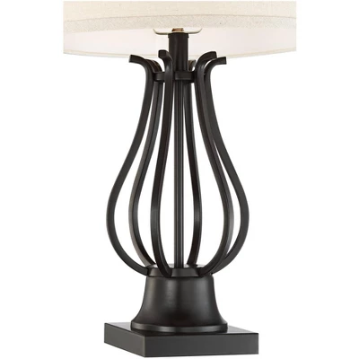 Regency Hill Hadley Modern Table Lamps Set Of 2 26" High Bronze With AC Power Outlet Light Brown Drum Shade For Bedroom Living Room Bedside House Desk 5 Regency Hill Hadley Modern Table Lamps Set Of 2 26" High Bronze With AC Power Outlet Light Brown Drum Shade For Bedroom Living Room Bedside House Desk - Image 3