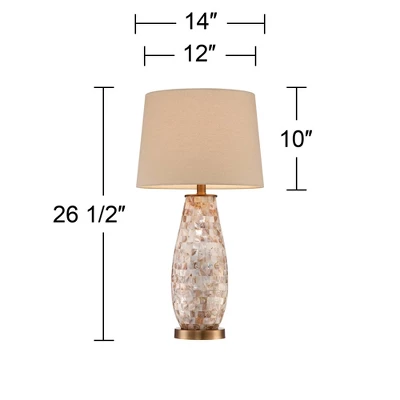 Regency Hill Cottage Table Lamps 26.5" High Set Of 2 Mother Of Pearl Tile Vase Beige Drum Shade For Living Room Family Bedroom Bedside Office 7 Regency Hill Cottage Table Lamps 26.5" High Set Of 2 Mother Of Pearl Tile Vase Beige Drum Shade For Living Room Family Bedroom Bedside Office - Image 5
