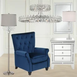 360 Lighting Modern Floor Lamp 62.5" Tall Satin Steel Chrome Crystal Chandelier Platinum Gray Silk Drum Shade For Living Room Reading Bedroom -Lighting Specialty Store GUEST 4fe5e9a6 0858 4ead 9f82 7f3f41848a76