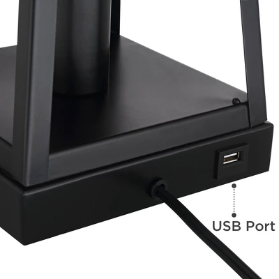 Franklin Iron Works Kacey Modern Table Lamps 25 1/4" High Set Of 2 Dark Metal With USB Charging Port Nightlight LED White Softback Shade For Home Desk 5 Franklin Iron Works Kacey Modern Table Lamps 25 1/4" High Set Of 2 Dark Metal With USB Charging Port Nightlight LED White Softback Shade For Home Desk - Image 3