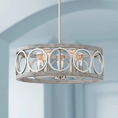 Franklin Iron Works Salima Brushed Nickel Gray Pendant Chandelier 21 1/4" Wide Farmhouse Rustic LED 5-Light Fixture For Dining Room Kitchen Island 3 Franklin Iron Works Salima Brushed Nickel Gray Pendant Chandelier 21 1/4" Wide Farmhouse Rustic LED 5-Light Fixture For Dining Room Kitchen Island