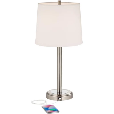 360 Lighting Camile Modern Table Lamps 25" High Set Of 2 Brushed Nickel With USB Charging Port Off White Drum Shade For Living Room Office House Desk 4 360 Lighting Camile Modern Table Lamps 25" High Set Of 2 Brushed Nickel With USB Charging Port Off White Drum Shade For Living Room Office House Desk - Image 2