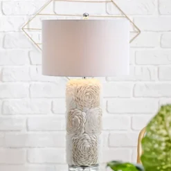 28.5" Seashell/Resin/Crystal Rosette Table Lamp (Includes LED Light Bulb) White - JONATHAN Y -Lighting Specialty Store GUEST 583339a6 8cee 4680 b719 a6ee35f61e1a