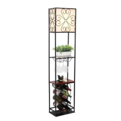 Etagere Organizer Wood Accented Storage Shelf And Wine Rack With Linen Shade Floor Lamp Black - Elegant Designs -Lighting Specialty Store GUEST 5a672293 935a 4b40 bd85 2fd238a7e920