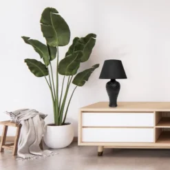 20.08" Traditional Ceramic Texture Imprint Winding Table Desk Lamp With Matching Fabric Shade Black - Creekwood Home -Lighting Specialty Store GUEST 60f8a662 ce26 482b ae08 a9c2539dac45