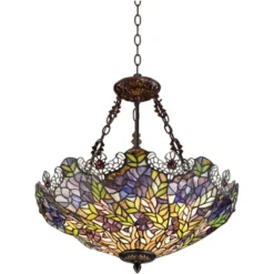 Robert Louis Tiffany Bronze Pendant Chandelier 22" Wide Rustic Floral Garden Stained Glass 3-Light Fixture For Dining Room House Foyer Kitchen Island -Lighting Specialty Store GUEST 612e26a6 e8da 4ada 811d a945fe0a2d68